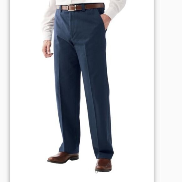 Mens Kingsize Big Navy Cotton Pants 54x34  Expandable Waist Flat Front Button & - Picture 1 of 10